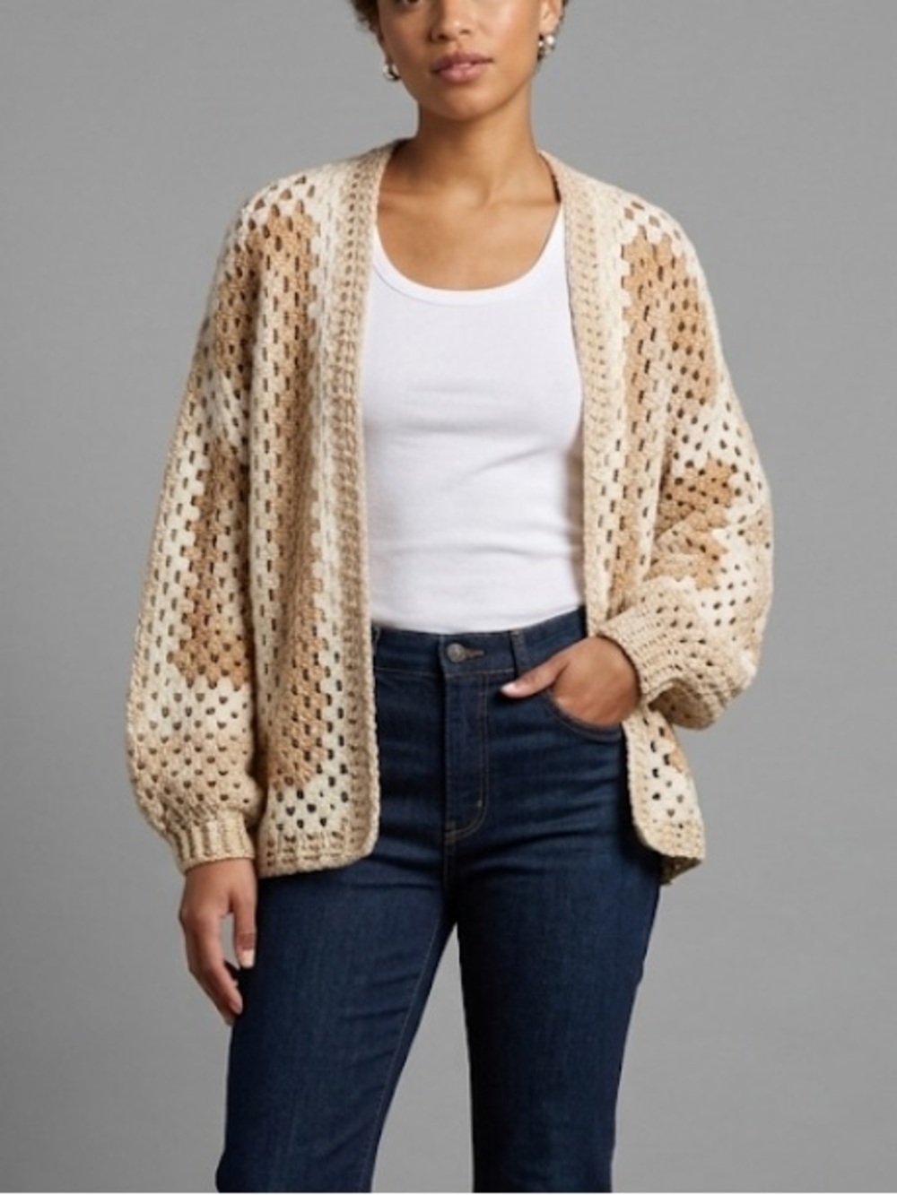 Dreamers by debut Balloon Sleeve Crochet Cardigan S/M